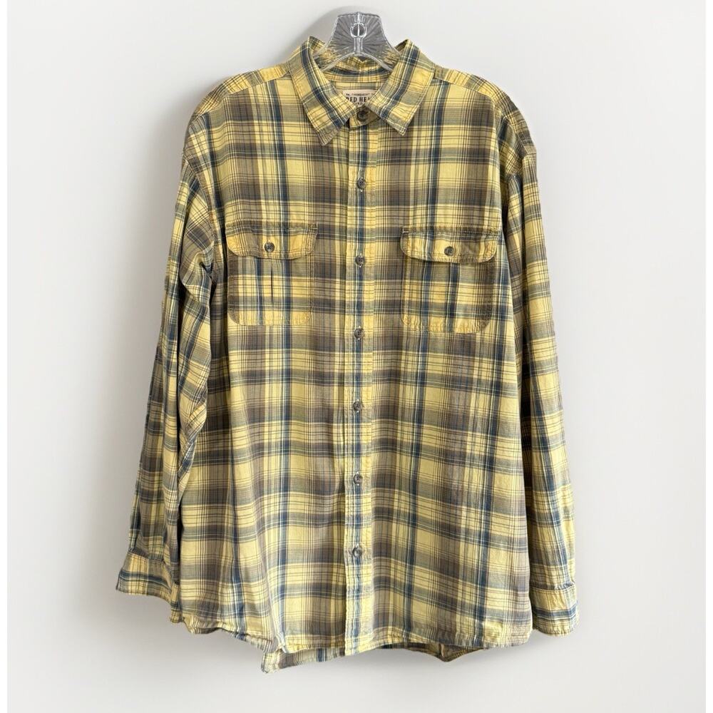 RedHead Brand Co Button Shirt Yellow Brown Plaid Cotton‎ Gorpcore Size Large